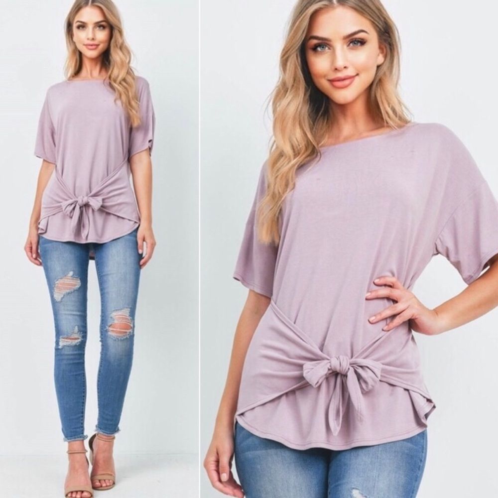Dusty Mauve Tie Front Blouse Top